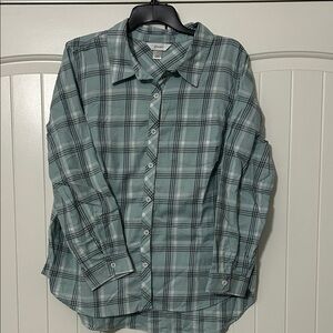 CJ Banks Green Plaid Button-Down Shirt